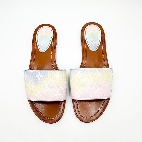 Louis Vuitton Escale Lock It LV Monogram Slides Pastel Flat Sandals EU 41 US 11 - Picture 2 of 11